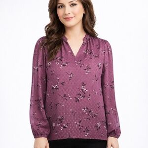 Hilary Radley Women's XXL Floral Blouse Burgundy a1794